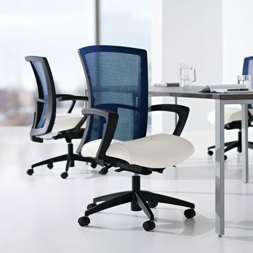 Global Vion mesh back task chair with fixed arms and black base