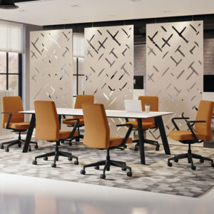 HON Preside modern conference table with angled legs and concealed cord management