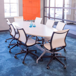 Kentwood Office Furniture SLiM oval meeting table with white surface and metal base