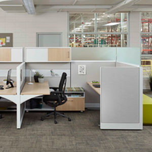 Trendway Capture workstation with storage open shelf and overheads