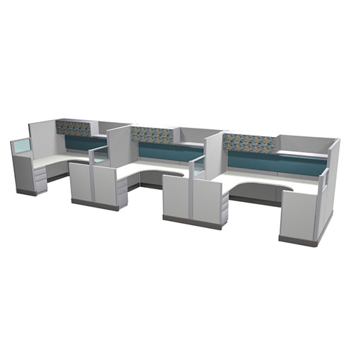 6x8-U-Shaped-3-pack Remanufactured cubicle configuration from Kentwood Office Furniture