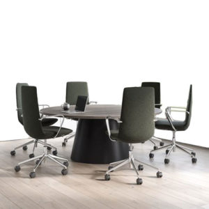 Round National WaveWorks meeting table with cyclinder base