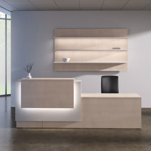 National Tessera reception desk with accent lighting and wall panel