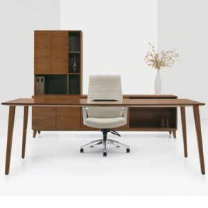Global Corby new century modern desk with knife edge and storage credenza