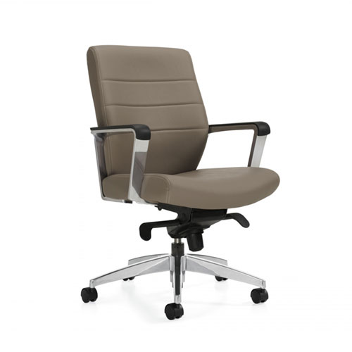 Global Luray medium back conference chair in brown leather and aluminum frame