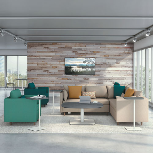 HON West Hill lounge single seat and sectional with pillow cushions and wood legs