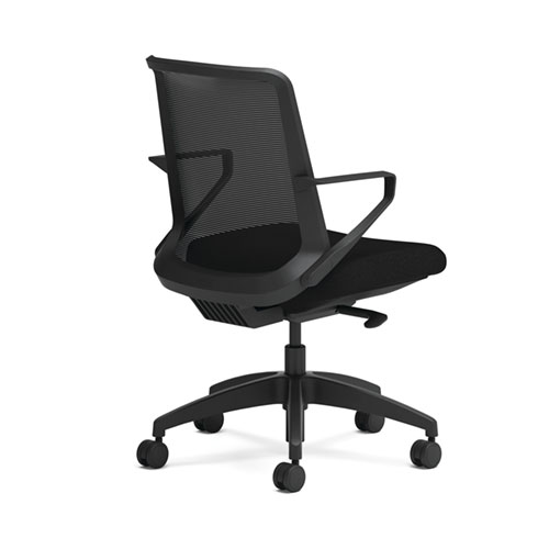 HON Cliq task chair with mesh back, fabric seat, and loop arms