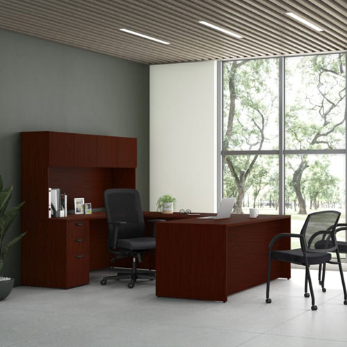 HON Mod U shape private office desk with overhead storage