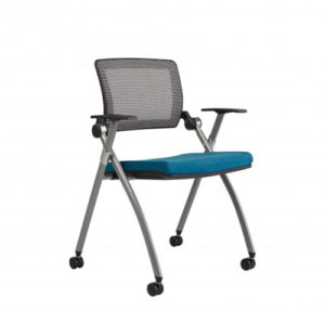 AIS Stow multi-purpose nesting office chair with mesh back, fabric seat, and casters